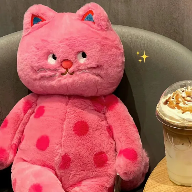 波点猫玩偶睡觉抱枕陪睡茶米猫毛绒娃娃猫咪公仔玩具女生可爱礼物