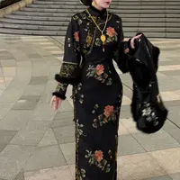 LHMknk1活动画报夫人原创自制新中式国风清宫旗袍连衣裙 压轴花