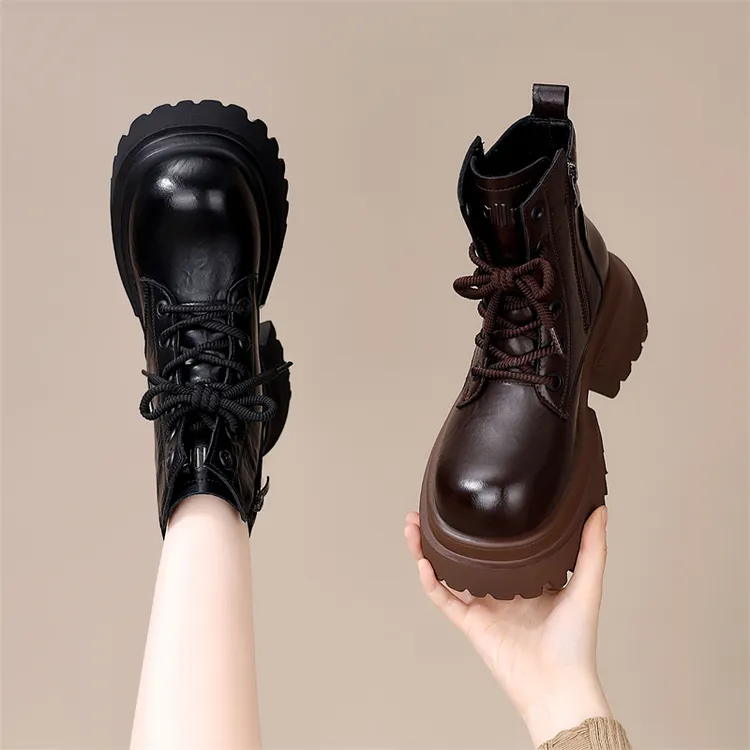 防滑小个子增高复古马丁靴女秋冬新款系带轻便时尚加绒加厚保暖靴