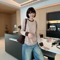 秋冬高级感撞色宽松简约休闲圆领长袖套头针织衫