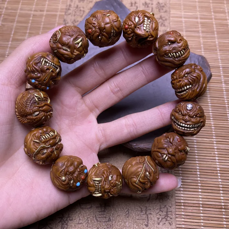 紫金鼠招财鼠雕刻镶嵌手串 生肖佛爷  精工黄铜手工镶嵌18+