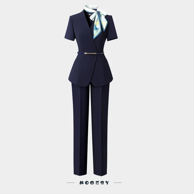 职业短袖西装套装女通勤气质高级正装酒店前台接待工作服夏季薄款