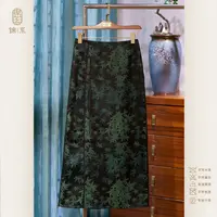 【锦系~新款】真丝提花新中式国风桑蚕丝后松紧腰半裙-382599