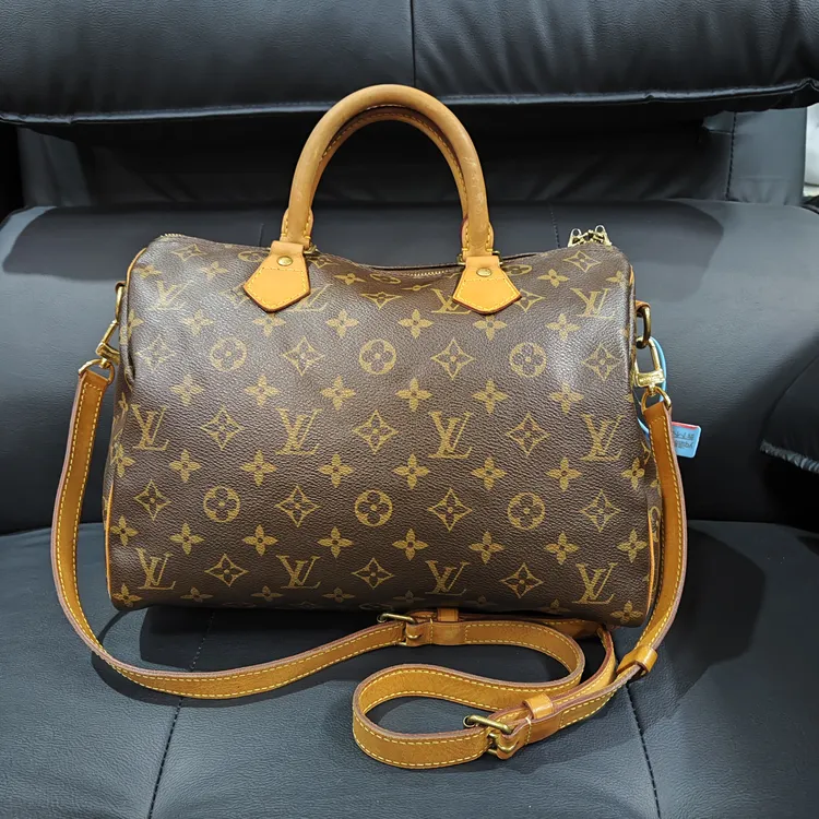 90新 LouisVuitton/路易威登 speedy30老花枕头包手提包肩带款