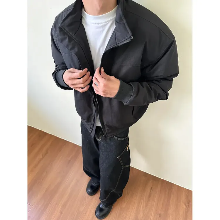 美式教练立领短款羽绒服男款冬季三防保暖白鸭绒休闲夹克外套