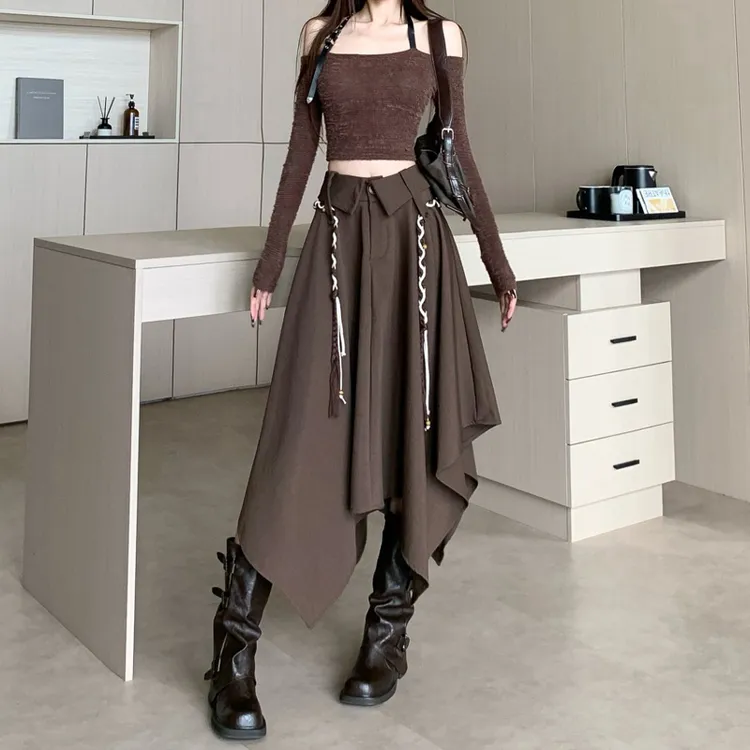 美式设计感不规则气质半身裙女2025秋季新款高腰显瘦时尚百搭长裙