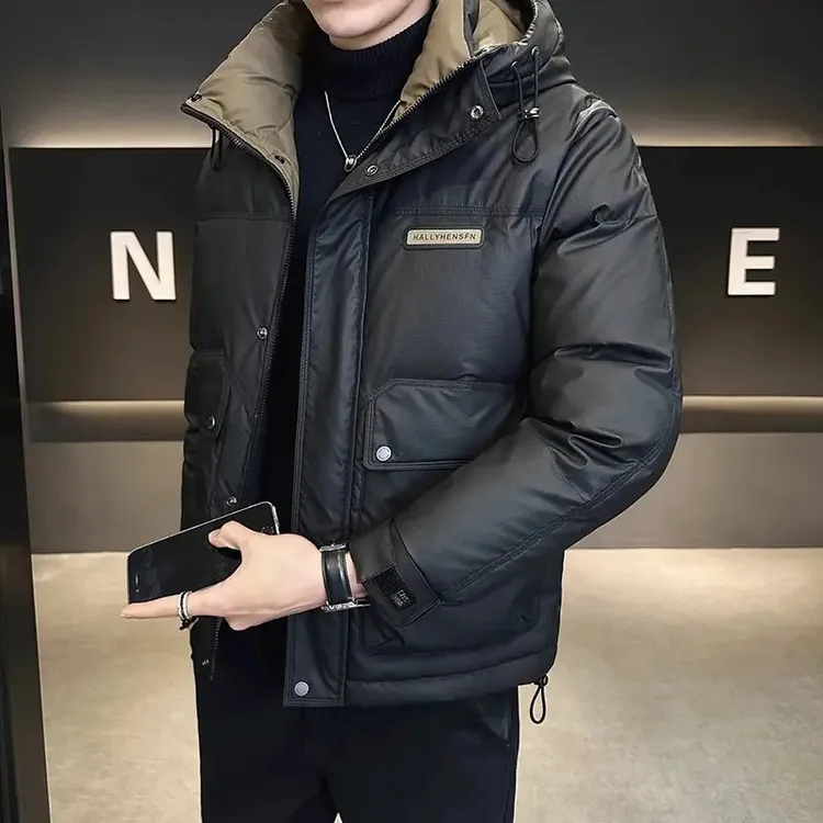 冬季青年羽绒服冬季2025新款高端潮牌连帽短款加厚防男寒冬装外套