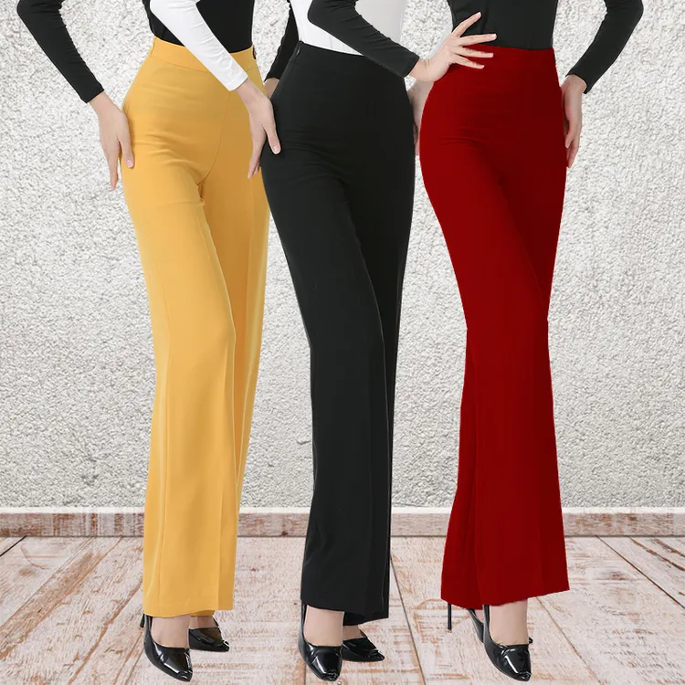 夏季薄款女高档麻纱透气显瘦高腰交谊舞长裤直筒裤弹力垂感休闲裤