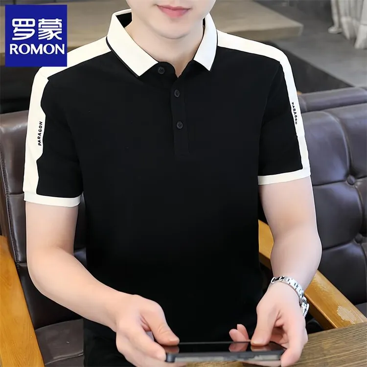 Romon/罗蒙夏季翻领修身男士polo衫新款休闲短袖T恤商务百搭半袖