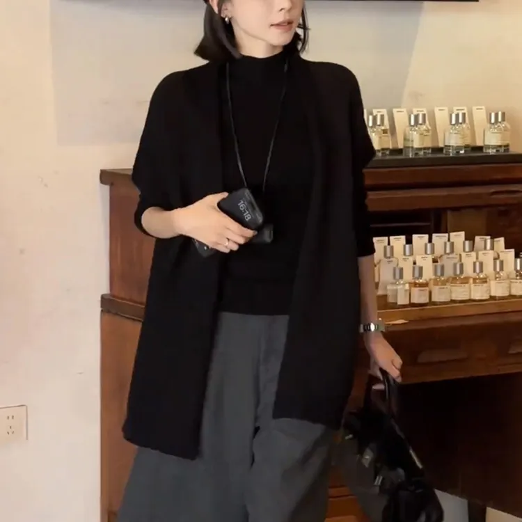 针织背心外套韩系早秋穿搭一整套长袖打底衫上衣