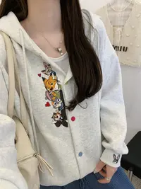 小雅姐姐  卡通减龄动物刺绣彩扣连帽开衫外套KE66