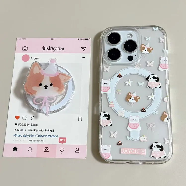 【亚克力磁吸】蝴蝶狗狗支架高透手机壳适用iPhone17/16/15Pro防摔