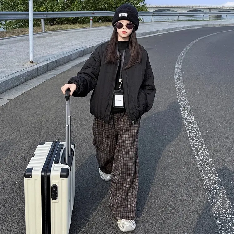 女童秋冬款夹棉加厚棒球服外套2025新款女大童时髦洋气儿童棉衣潮