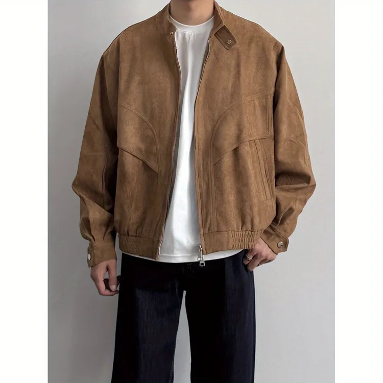 美式复古麂皮绒立领哈灵顿夹克男女春秋体闲宽松座山雕百搭外套潮