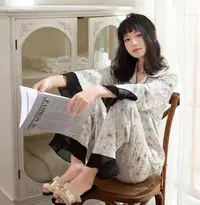 主播身上睡衣女秋冬新款灰色套头字母长袖长裤家居服B526-B527