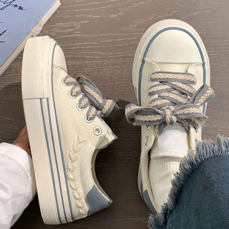 2025帆布鞋女夏季薄款麦穗鞋子小众设计感ins潮鞋风奶油厚底小白