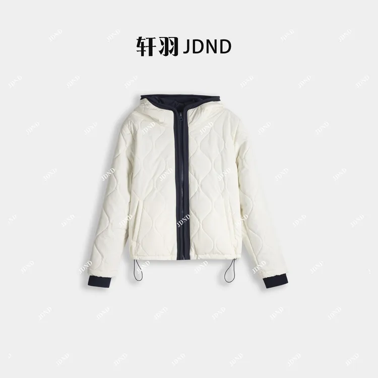 JDND轩羽【拼色棉服】羊毛连帽拼色减龄棉服外套XY25649