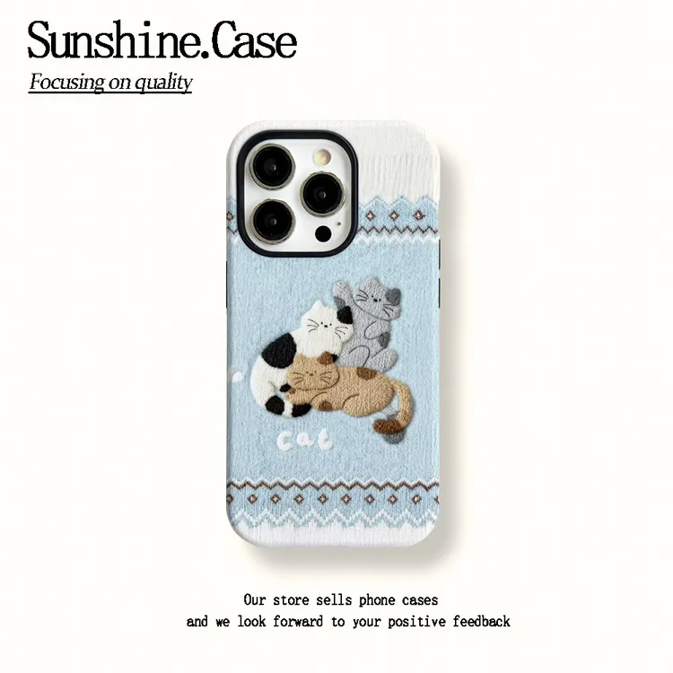 菲林二合一适用苹果华为vivo小米oppo手机壳针织猫猫17PRO/16