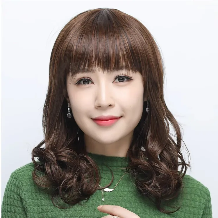中年女士自然真人发丝假发套妈妈时尚长卷发大波浪假发真发全头套