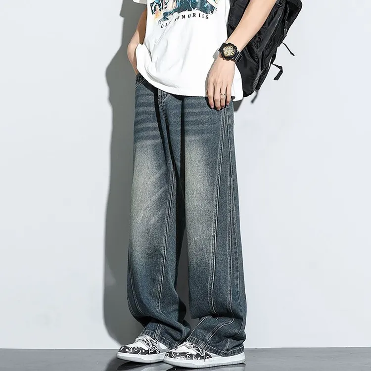 大码宽松直筒港风男基础款百搭多色松紧水洗拖地裤夏季