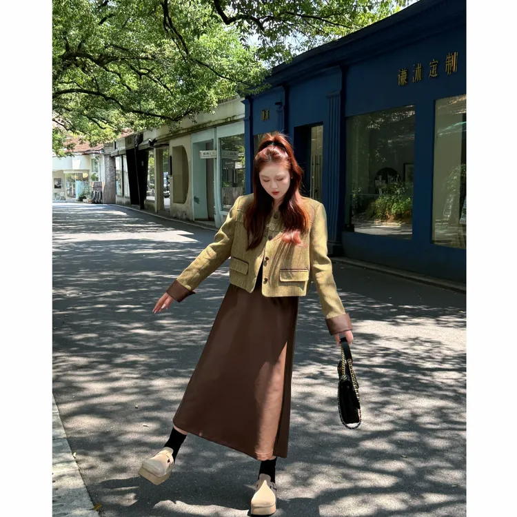 楠序【胶片定格】源子微胖女装 2025年秋装美式复古时尚套装YZ37126