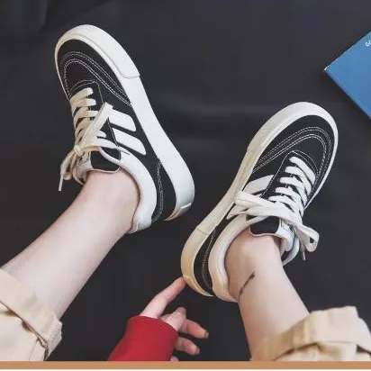帆布鞋2025春秋新款厚底透气休闲鞋子女ins潮牌百搭增高板鞋平底