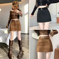 2025秋冬新款麂皮绒包臀半身裙高腰显瘦黑色A字短裙小个子防走光