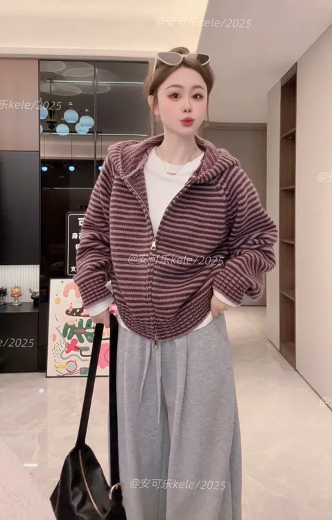 【原版800克重】安可乐显瘦女连帽简约韩版慵懒风时尚休闲风开衫宽