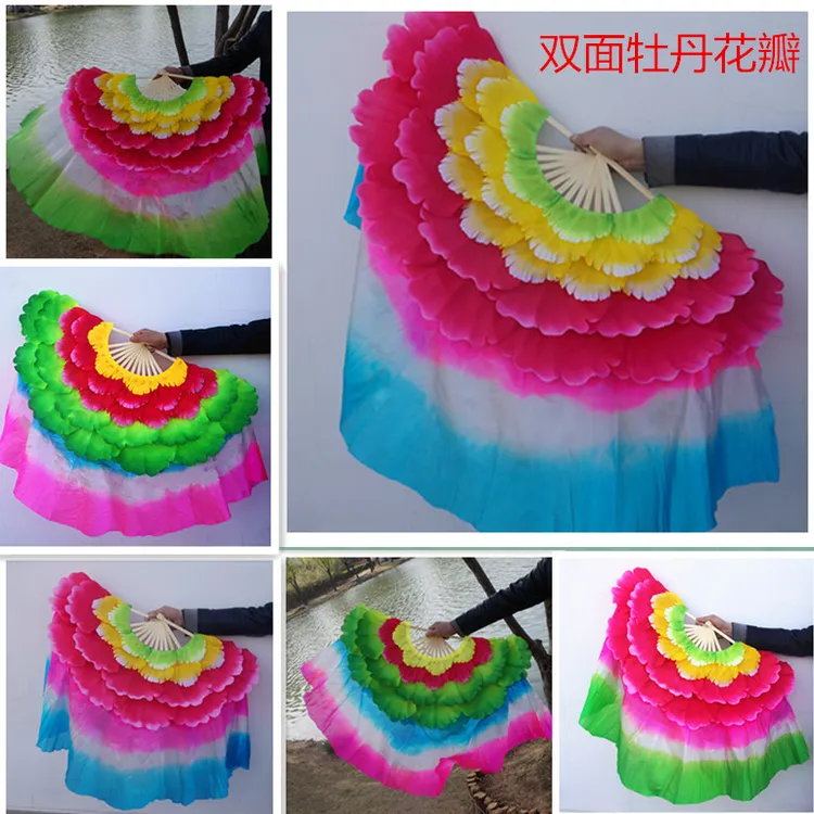 厂家直销节日开场舞舞蹈扇子跳舞扇成人双面花瓣牡丹大花扇秧歌扇