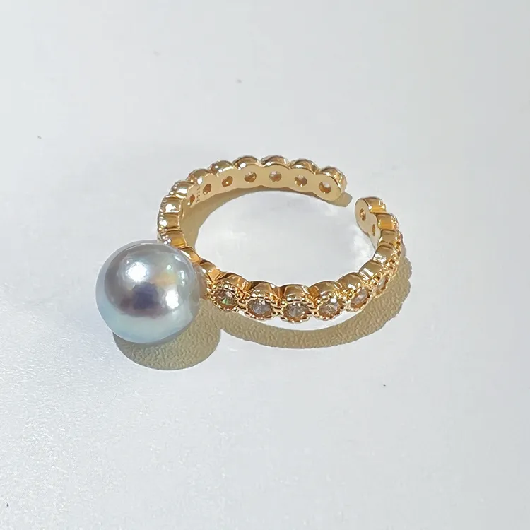 国标S925银镶嵌海水真多麻珍珠戒指