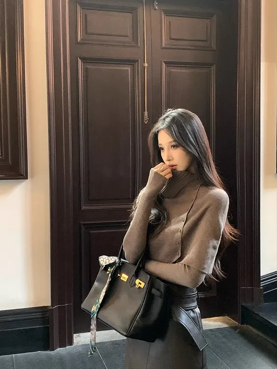 韩系高领披肩斗篷毛针织衫两件套女装慵懒高级感秋冬毛衣长袖上衣