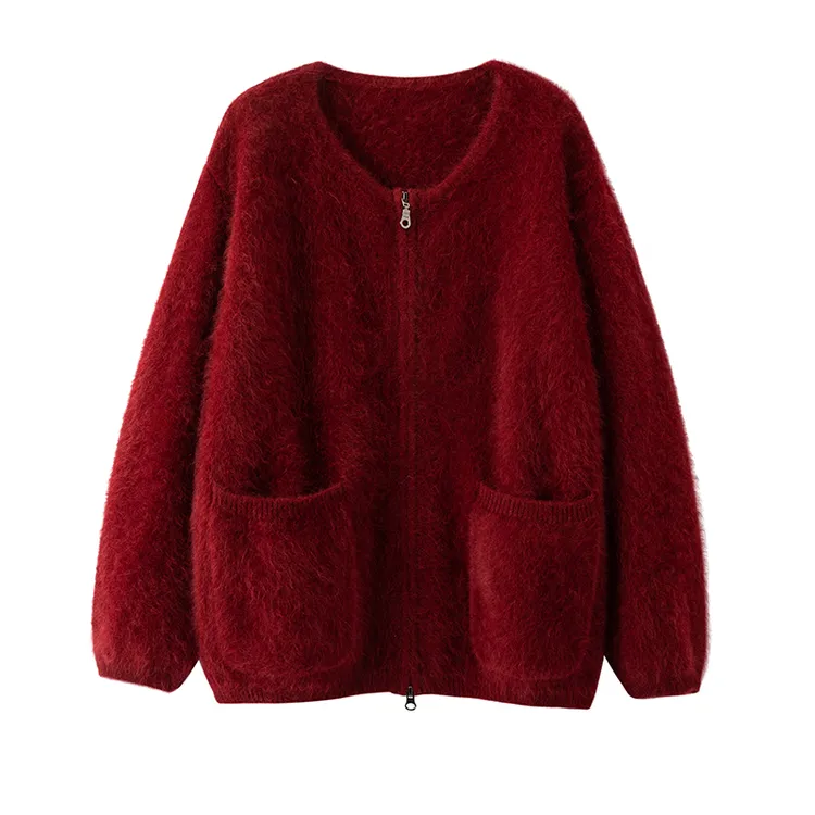 MENG·【北美小动物之赛貂蝉】圆领加厚保暖外套毛衣女XDW240254