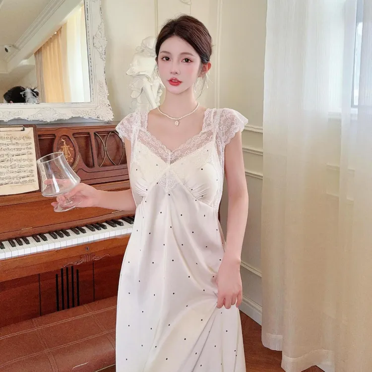 薄款睡衣女款高级感纯欲风性感气质蕾丝睡裙女夏季胸垫睡裙女长款