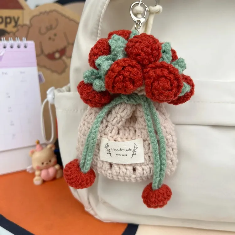 diy手工毛线编织玫瑰耳机包材料背包挂件装饰送女生创意生日礼物