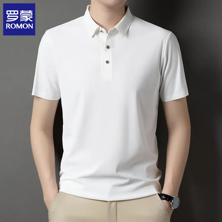 罗蒙夏季男士免烫无痕翻领Polo衫透气T恤杉短袖薄款纯色运动冰感