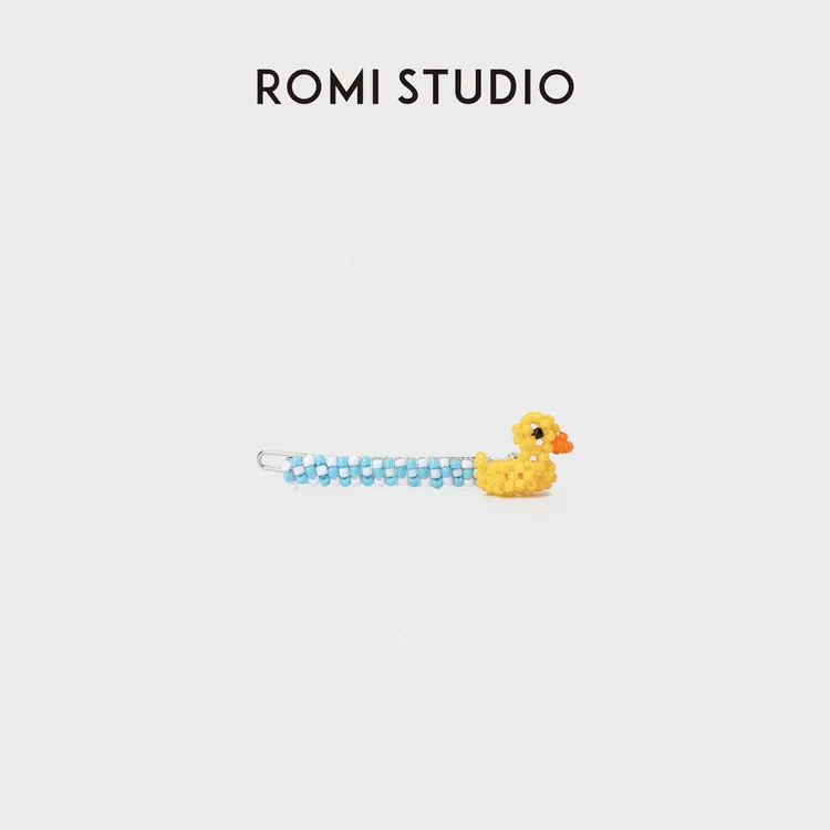 ROMI STUDIO“小黄鸭”纯手工编织精致玻璃一字夹发夹RWDLP31986