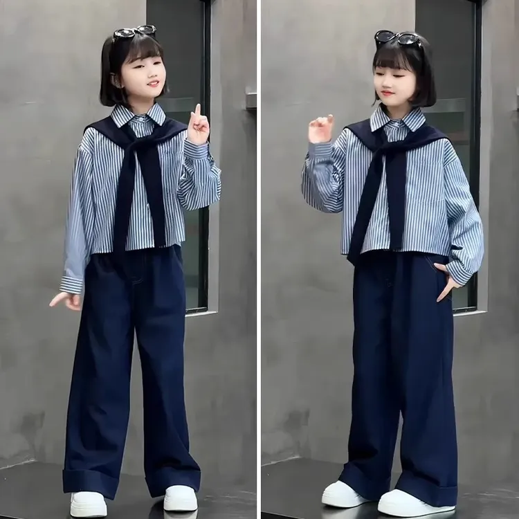 女童春装套装2025新款儿童女孩时髦洋气时尚休闲牛仔裤三件套衣服