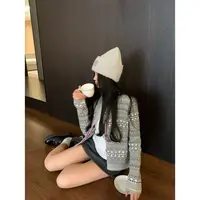 徐秋阳   格纹开衫  秋季新款百搭时尚休闲显瘦显白毛衣YM381