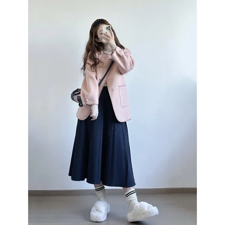 【咖德诺】今日知何复古气质百褶半身裙女百搭新款高腰显瘦百搭垂