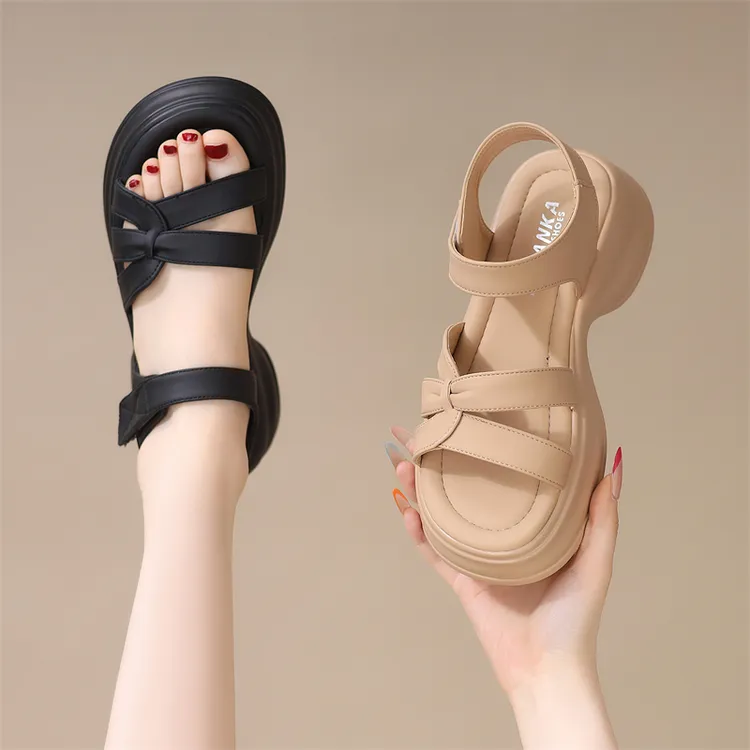 松糕厚底罗马凉鞋女夏款2025新款小个子增高时尚配裙沙滩鞋小码34