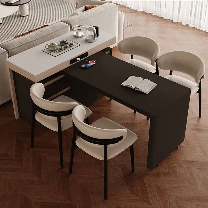 2025新款岛台餐桌一体家用可旋转伸缩厨房岩板中岛小户型泡茶桌子