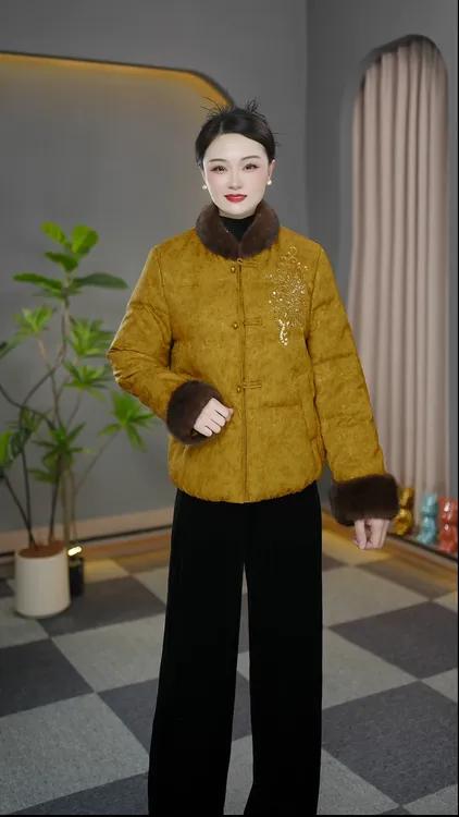 新中式国风白鸭绒气质冬季宽松短款冬季羽绒服锦缎国风