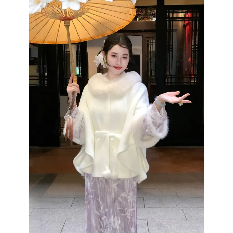 凌茜恣禾【雪绒】国风新中式仿貂毛外套女秋冬气质高级百搭斗篷披肩