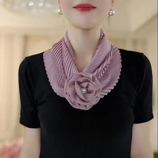 时尚新款韩版15*180花朵斜角压邹围巾