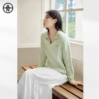【AN】大码女装学院风polo领针织衫秋季复古毛衣慵懒上衣FOE020