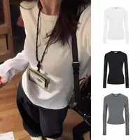 【千金氛围感】早秋修身遮肉显瘦正肩长袖T恤女小众内搭打底上衣