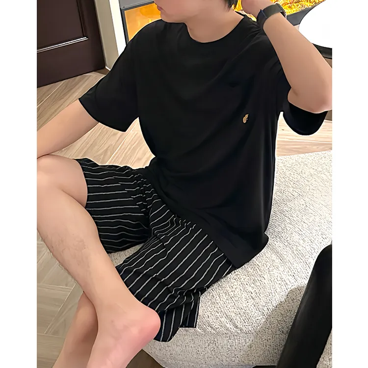 2025年新款男士睡衣夏季莫代尔薄款短袖休闲宽松可外穿家居服套装