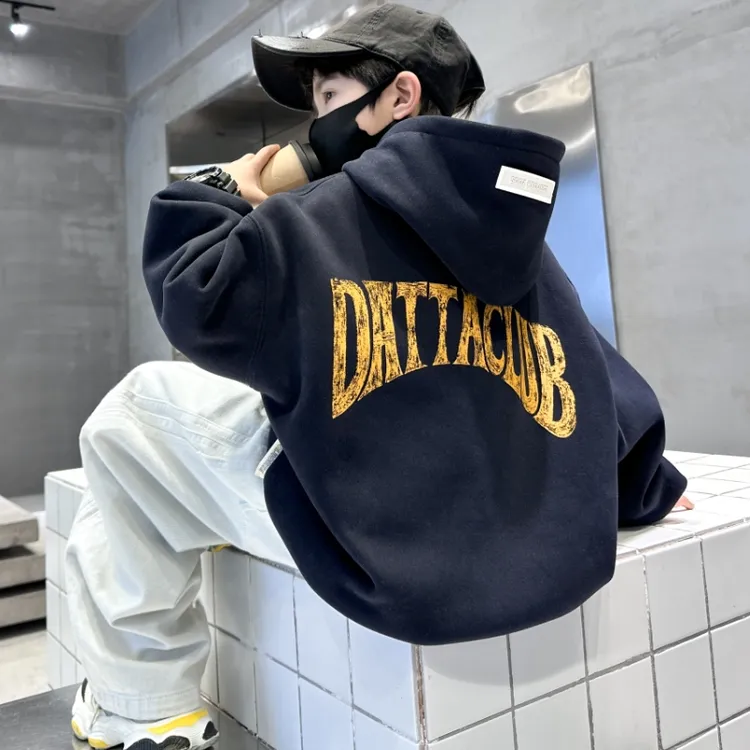 男童秋冬款加厚卫衣2025新款痞帅儿童冬装连帽上衣运动男孩秋装潮