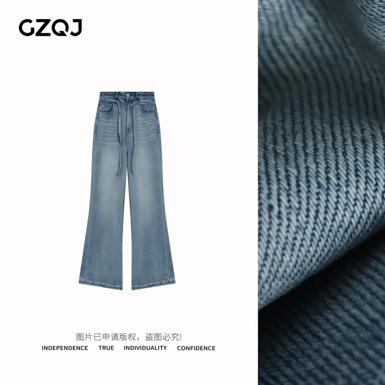 广州琴姐【长腿秘诀】2025春季新款绑带高腰直筒喇叭牛仔裤女G8117
