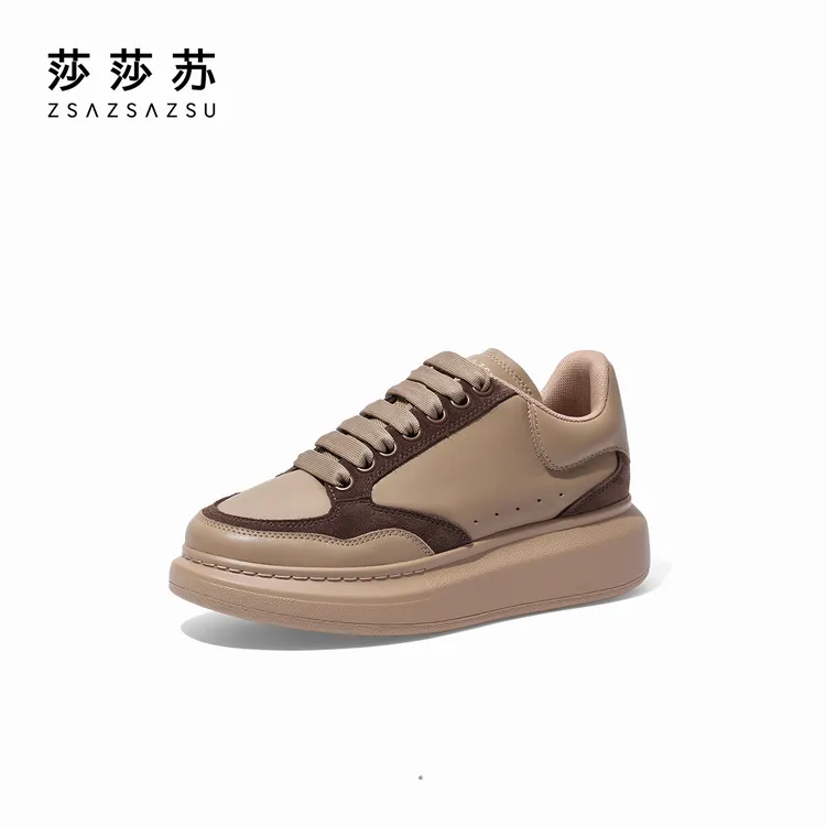 [咖啡奶冻]莎莎苏夏新款厚底运动休闲格雷系板鞋ZA54181-30